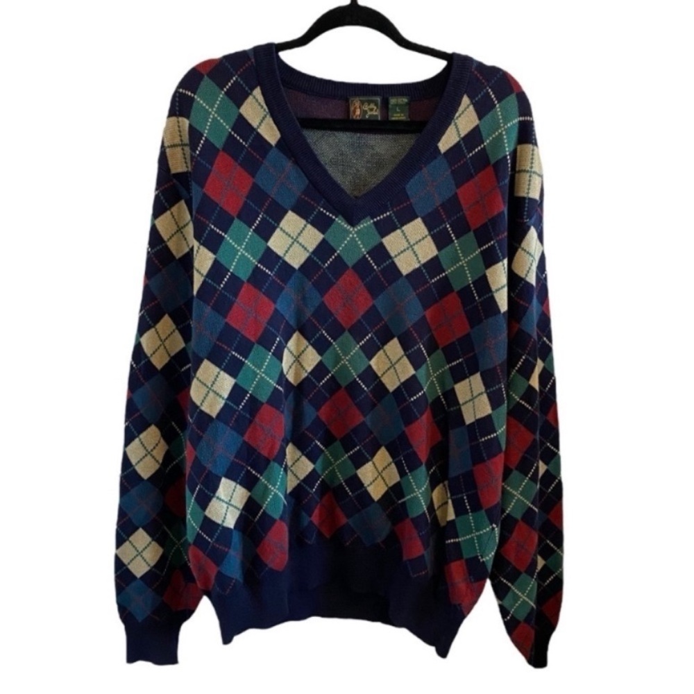 Bobby Jones Vintage Argyle Sweater 100% Cotton Size Large